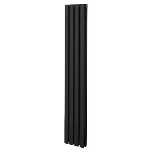 Oval Column Radiator 1600mm x 240mm Modern Designer Double Panel Central Heating Heater Matt Black Carbon Steel Vertical Kitchen Living Room Bathroom FREE Cleaning Brush Fixing Kit & Brackets