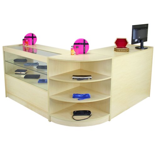 MonsterShop Nova Shop Counters Set & Retail Showcase Cabinet Display, Maple, Melamine MDF