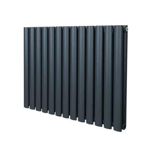 Oval Column Radiator 600mm x 780mm Modern Designer Double Panel Central Heating Heater Matt Anthracite Grey Carbon Steel Horizontal Kitchen Living Room FREE Cleaning Brush Fixing Kit & Brackets