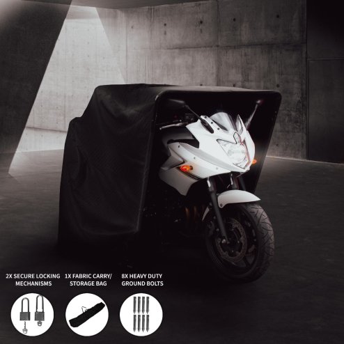 Motorbike Motorcycle Tent Waterproof Shelter Outdoor Storage Garage Moped Bike Mobility Scooter Oxford Fabric Cover Steel Frame 155cm H x 106cm W x 270cm L Lockable 2 FREE Padlocks & 8 Ground Bolts