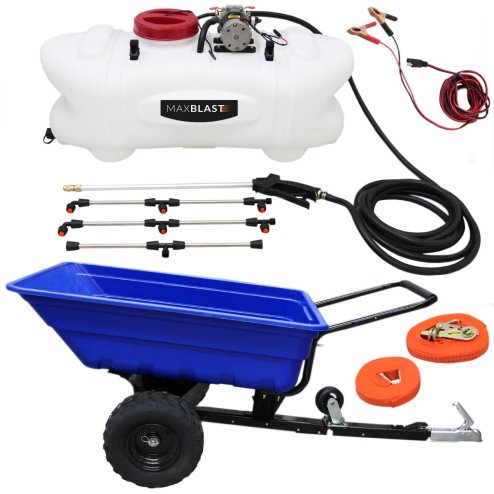 ATV Trailer Garden Sprayer for Quad 60L Maxblast 12V Spot Sprayer Powerful Loading Tractor Wheels Off-Road Farm Horses Tow Tipping Transportation Utility Cart 390kg Arrow Nozzles Spray & Accessories