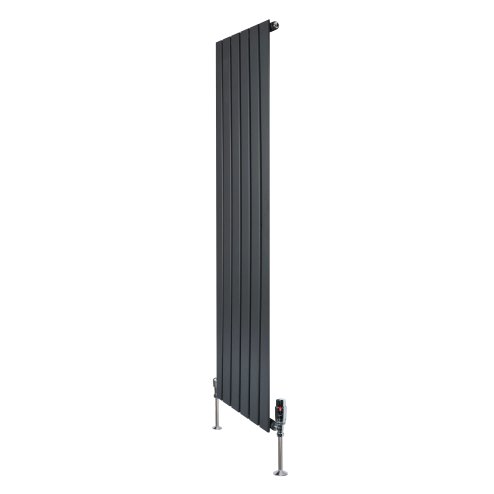 Flat Single Column Radiator & Valves - 1600mm x 420mm - Anthracite Grey
