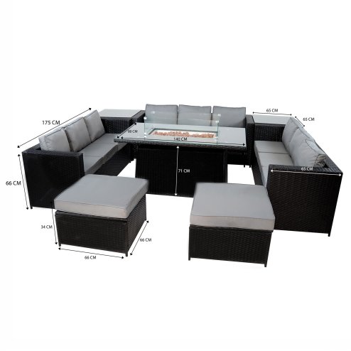 11 Seater Rattan Furniture Set With Firepit - Black