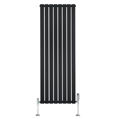 Flat Single Column Radiator & Valves - 1600mm x 560mm - Black