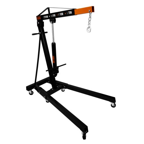 Engine Crane 2 Tonne 2000kg & Load Leveller Hoist 900kg Balancer Support Beam Dual Hooks Chain Hydraulic Pump Handle Folding Legs Lift Jack Stand Portable Workshop Garage 4 JIB Positions Automotive