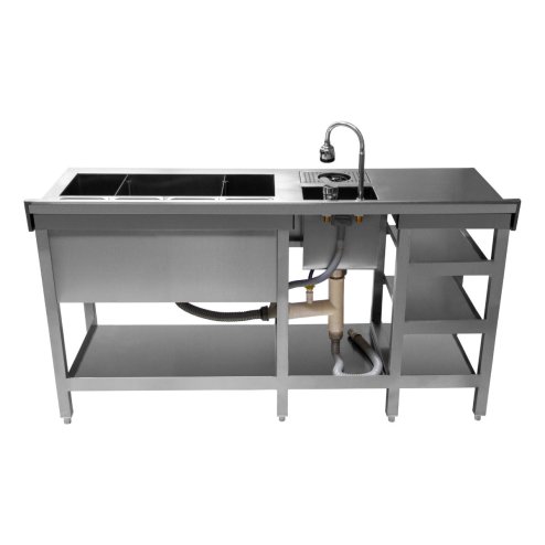 Deluxe Cocktail Bar Station Stainless Steel Insulated Ice Well Free-Standing Workstation 3 shelves Sink 360 Degree Swivel Mixer Tap Speed Rail Drink Refresher Drip Tray Gastro Pots FREE Boston Shaker