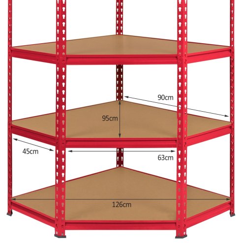 Z-Rax Corner Racking Garage Shelving / 90cm x 183cm x 45cm Storage Racking Unit / 5 Shelves MDF & Steel / 1325kg capacity / 265kg per shelf