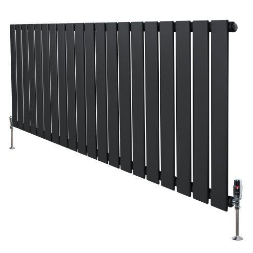 Flat Single Column Radiator & Valves - 600mm x 1400mm - Anthracite Grey