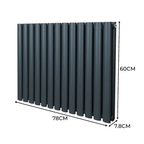Oval Column Radiator 600mm x 780mm Modern Designer Double Panel Central Heating Heater Matt Anthracite Grey Carbon Steel Horizontal Kitchen Living Room FREE Cleaning Brush Fixing Kit & Brackets