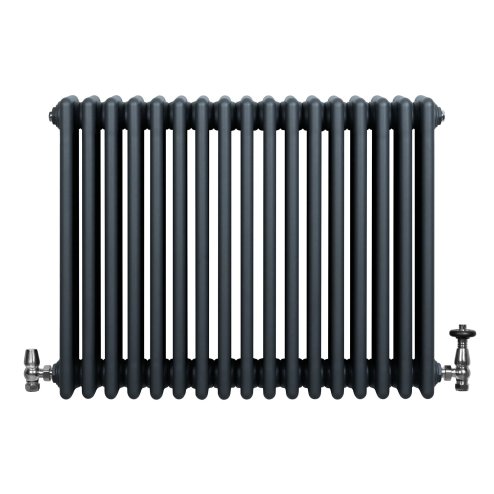 Traditional 4 Column Radiator & Valves - 600 x 785mm - Anthracite Grey