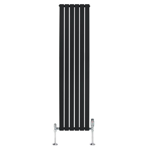 Flat Single Column Radiator & Valves - 1800mm x 420mm - Black