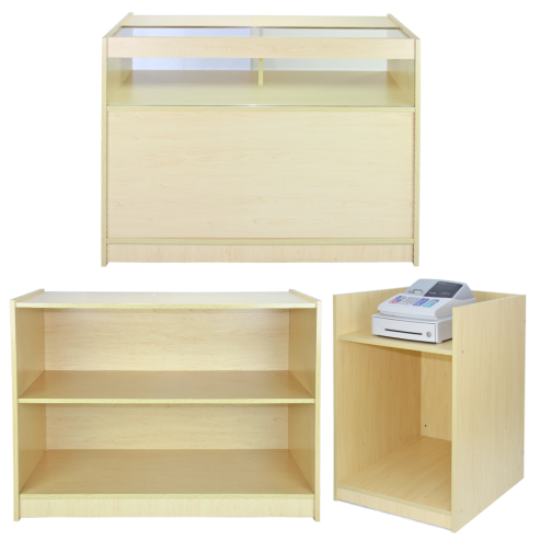 MonsterShop A1200 Shop Counter Retail Showcase Display Cabinet, Maple, 120cm x 90cm x 60cm