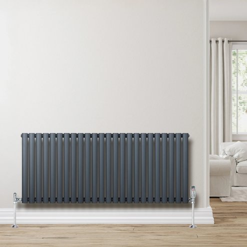 Oval Single Column Radiator & Valves - 600mm x 1440mm - Anthracite Grey