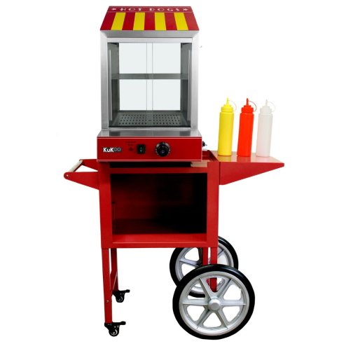 Hot Dog Steamer & Cart Events Hotdog Bun Electric Warmer Stainless Steel Machine Commercial Sliding Glass Doors Removable Shelf 2 Trays Adjustable Thermostat 30C - 110C 2000W Tongs 3 Sauce Bottles