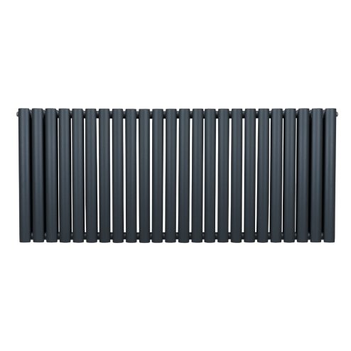 Oval Column Radiator 600mm x 1440mm Modern Designer Double Panel Central Heating Heater Matt Anthracite Grey Carbon Steel Horizontal Kitchen Living Room FREE Cleaning Brush Fixing Kit & Brackets