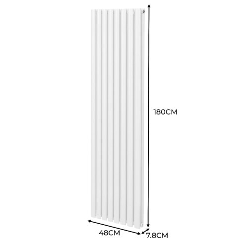 Oval Column Radiator 1800mm x 480mm Modern Designer Double Panel Central Heating Heater Gloss White Carbon Steel Vertical Kitchen Living Room Bathroom FREE Cleaning Brush Fixing Kit & Brackets