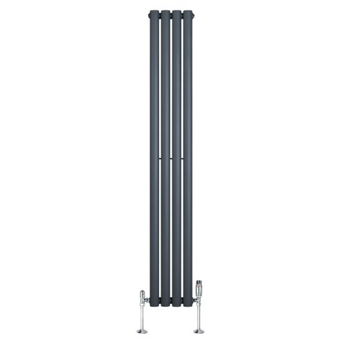 Oval Single Column Radiator & Valves - 1600mm x 240mm - Anthracite Grey