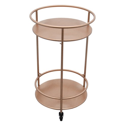 Bar Cart Trolley Drinks Serving Table On Wheels Rose Gold Round Storage, Art Deco, 30's Style, Cocktail Tea Party, Furniture, Side-table, Modern, Vintage, 2 Shelves