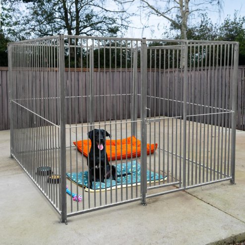 Dog Run Panels Galvanised Steel Kennel Heavy Duty Walk In Animal Enclosure Pen Fence Playpen Outdoor Support Bar 5cm Bar Spacing 1.84m x 2m Modular FREE Ground Fixing Brackets & Fixing Kit