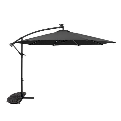 LED Cantilever Parasol 3m With Half Fan Base - Grey