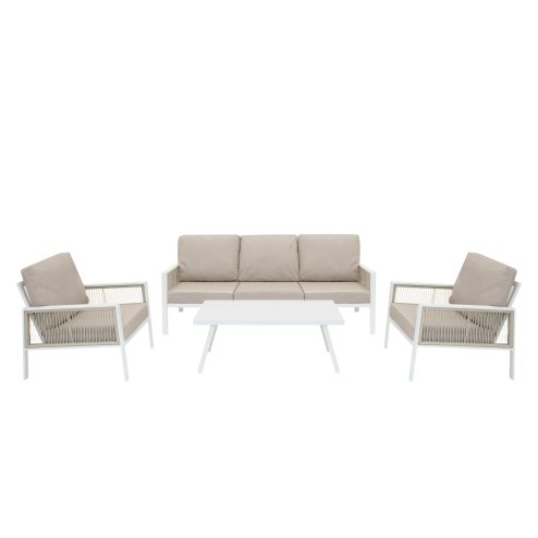 Aluminium 4 Piece Sofa Set with Black Rattan Storage Box - White