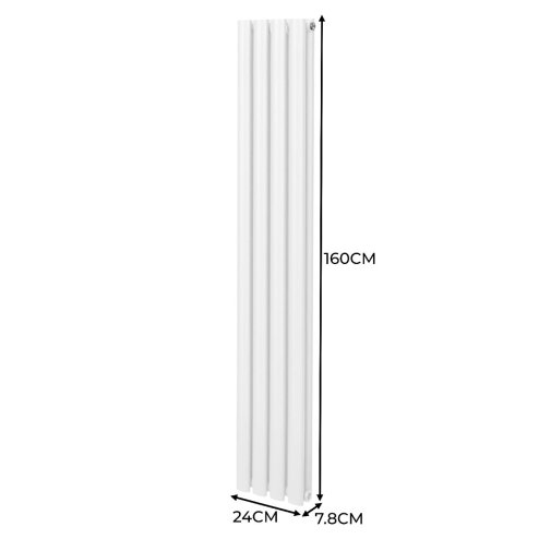 Oval Column Radiator 1600mm x 240mm Modern Designer Double Panel Central Heating Heater Gloss White Carbon Steel Vertical Kitchen Living Room Bathroom FREE Cleaning Brush Fixing Kit & Brackets