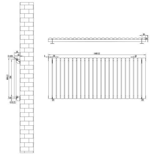 Oval Single Column Radiator - 600 x 1440mm - Black