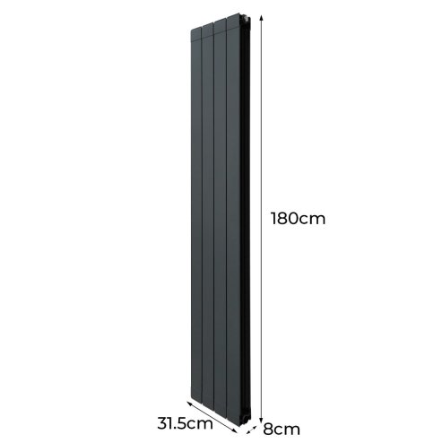 Aluminium Designer Radiator 1800mm x 315mm & TRV Chrome Valves Vertical Double Flat Panel Column Lightweight Modern Heater Matt Anthracite Grey Kitchen Living Room Cleaning Brush Fixing Kit Brackets