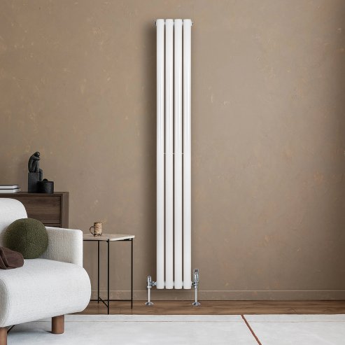 Oval Single Column Radiator & Valves - 1800mm x 240mm - White