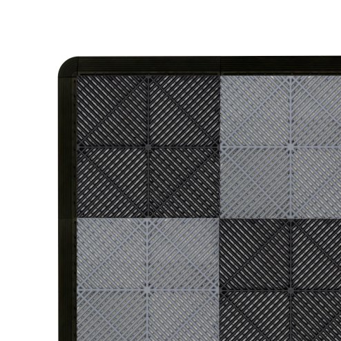 Vented Modular Interlocking Flooring Tiles & Edges 60 Black & 60 Grey Single Garage Heavy Duty Floor Mat Showroom Workshop Outdoor Polypropylene Anti Slip Weather Resistant Drainage 3.2m x 6m 19.2m2