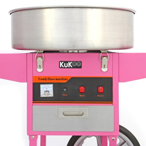 KuKoo Commercial Cotton Candy Floss Machine & Cart / 500 candy floss sticks / Retro Pink / 900w