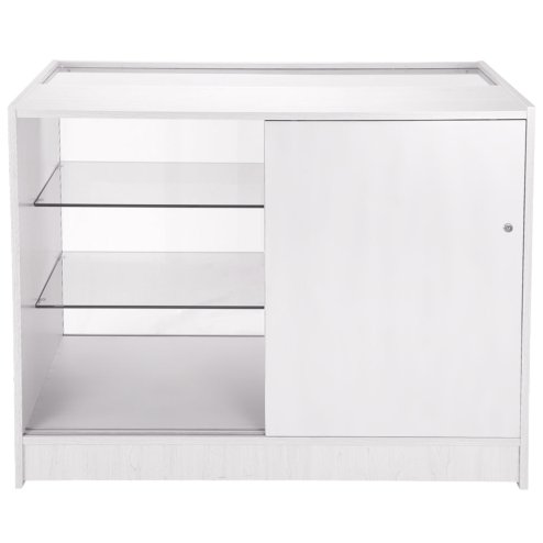 Retail Glass Shelf Product Display Shop Counter Showcase Lockable Cabinet Unit White - K1200