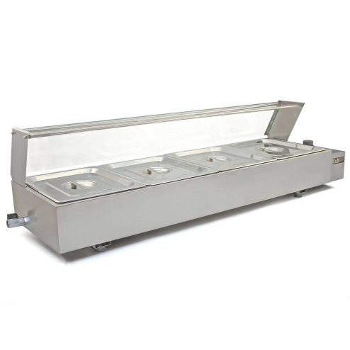 KuKoo Wet Well Catering Bain Marie Food Warmer Display, 4 Pan, 1/2 GN, 1.5kW, Stainless Steel