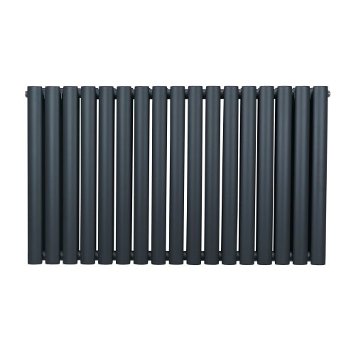 Oval Column Radiator 600mm x 1020mm Modern Designer Double Panel Central Heating Heater Matt Anthracite Grey Carbon Steel Horizontal Kitchen Living Room FREE Cleaning Brush Fixing Kit & Brackets