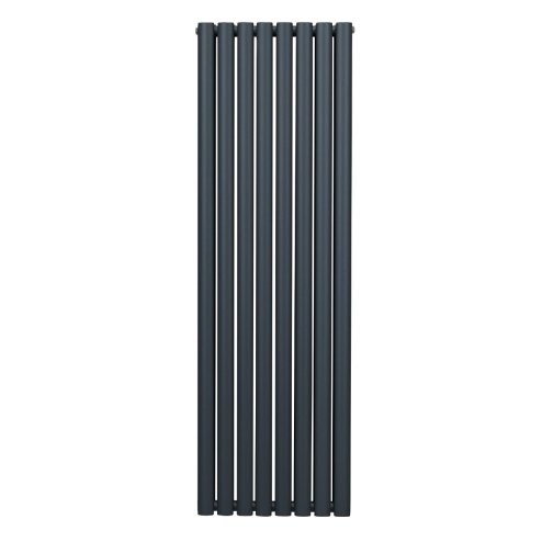 Oval Column Radiator 1600mm x 480mm Modern Designer Double Panel Central Heating Heater Matt Grey Carbon Steel Vertical Kitchen Living Room Bathroom FREE Cleaning Brush Fixing Kit & Brackets