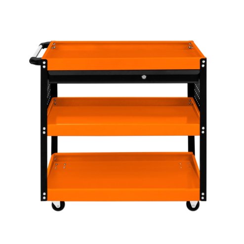 Tool Storage Tolley 3 Tier Portable Cart Roller Cabinet Lockable Drawer 2 Keys 4 Castor Wheels Handle 2 Hanging Boards 6 Hooks 150kg Capacity Workshop Garage Utility DIY Heavy Duty Powder Coated Steel