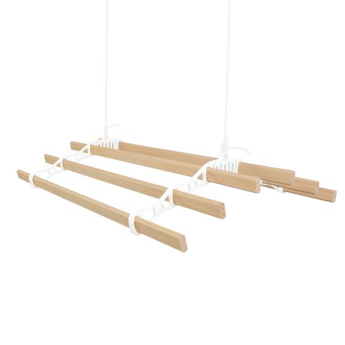 Clothes Airer Ceiling Pulley 6 Lath 0.9m White Maid Traditional Mounted Clothing Dryer Victorian Clothes Horse Laundry Drying Rack Extendable Cast Iron Varnished Pine Kitchen Utility FREE Fixing Kit