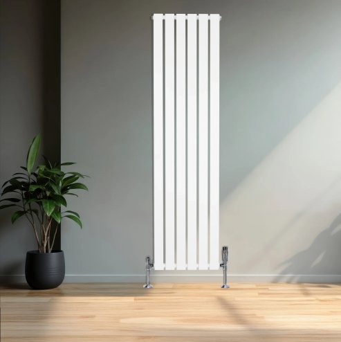 Flat Single Column Radiator & Valves - 1600mm x 420mm - White