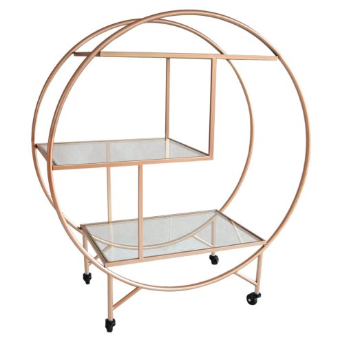 Bar Cart Drinks Trolley Halo Serving Table On Caster Wheels Rose Gold Storage Shelving, 3 Shelves, Art Deco, 30's Styles, Furniture, Vintage, Side-table, Tea Party, Modern