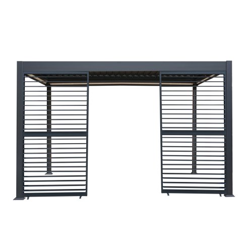 Anthracite Aluminium Pergola With White Blinds & 2 Shutter Panels - 3m x 4m