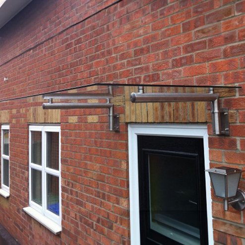 MonsterShop 1440 x 800mm Glass Canopy, 4 Stainless Steel Brackets, Front/Back Door Porch Shelter