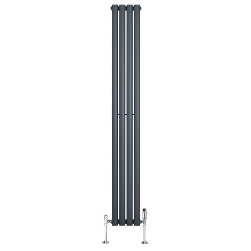 Oval Single Column Radiator & Valves - 1800mm x 240mm - Anthracite Grey