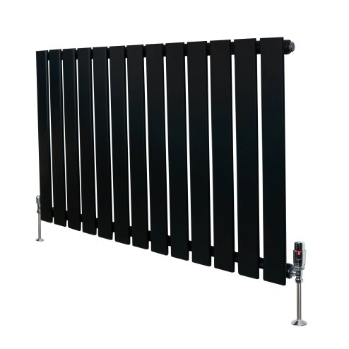 Flat Single Column Radiator & Valves - 600mm x 910mm - Black