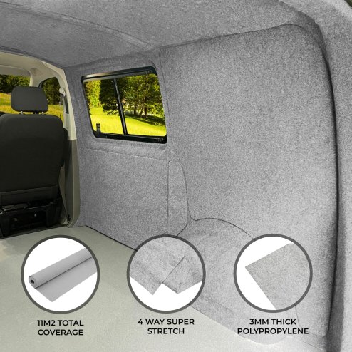Camper Van Lining Carpet Silver Grey 4 Way Super Stretch 2m Wide 5.5m Long 11m2 Coverage Car Motorhome Vehicle Interior Campervan Conversion Kit Trim Bleachable Polypropylene Fits any Make or Model