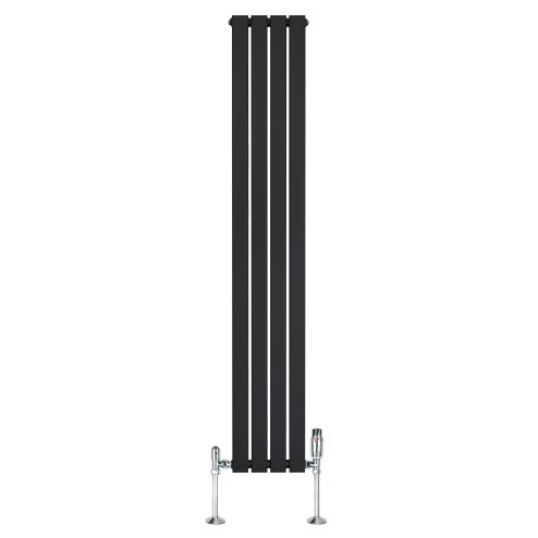 Flat Single Column Radiator & Valves - 1800mm x 280mm - Black