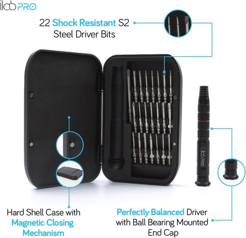 ilabPRO 23 Piece Precision Screwdriver Set Toolkit with Magnetic Micro Screwdriver and bits for Phone, Tablet, Laptop, PC, Watch and Glasses Repairs
