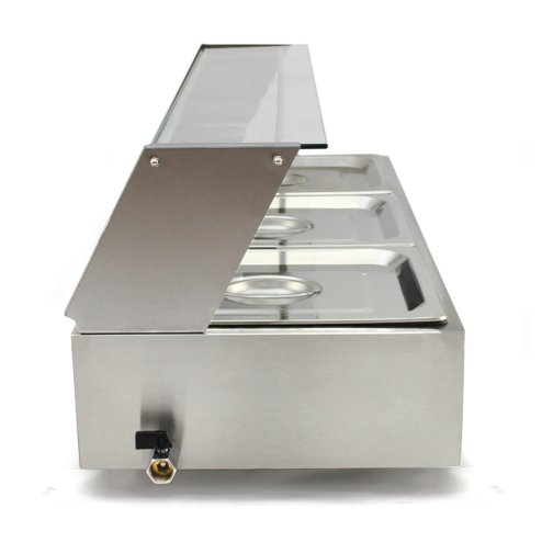 KuKoo Wet Well Catering Bain Marie Food Warmer Display, 3 Pan, 1/2 GN, 1.5kW, Stainless Steel