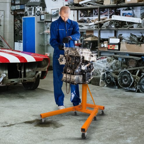 Engine Gearbox Support Stand 900kg 2000LBS Folding Legs Heavy Duty Swivel Transmission 360 Degree Rotation 810mm Work Height 6 Wheels 2 Brakes 4 Mounting Arms Professional Car Trolley Garage Workshop