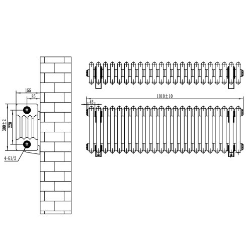 Traditional 4 Column Radiator - 300 x 1010mm - Anthracite