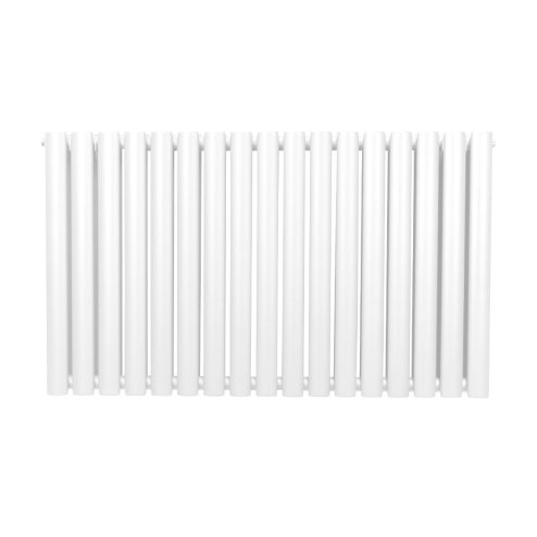 Oval Column Radiator 600mm x 1020mm Modern Designer Double Panel Central Heating Heater Gloss White Carbon Steel Horizontal Kitchen Living Room Bathroom FREE Cleaning Brush Fixing Kit & Brackets